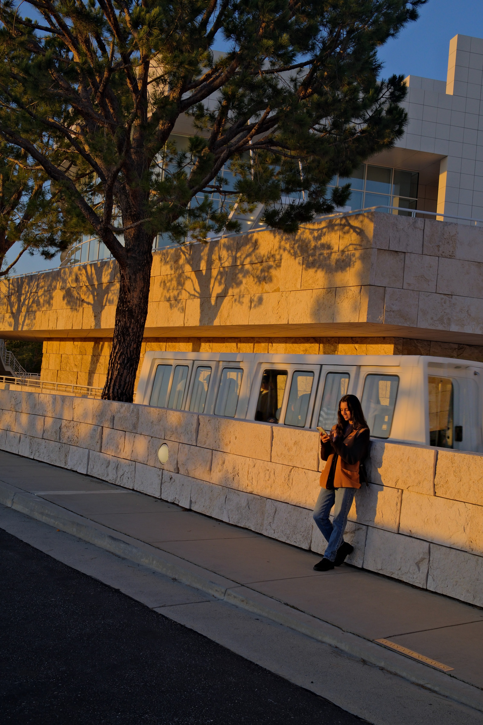 Woman in front of Getty Train