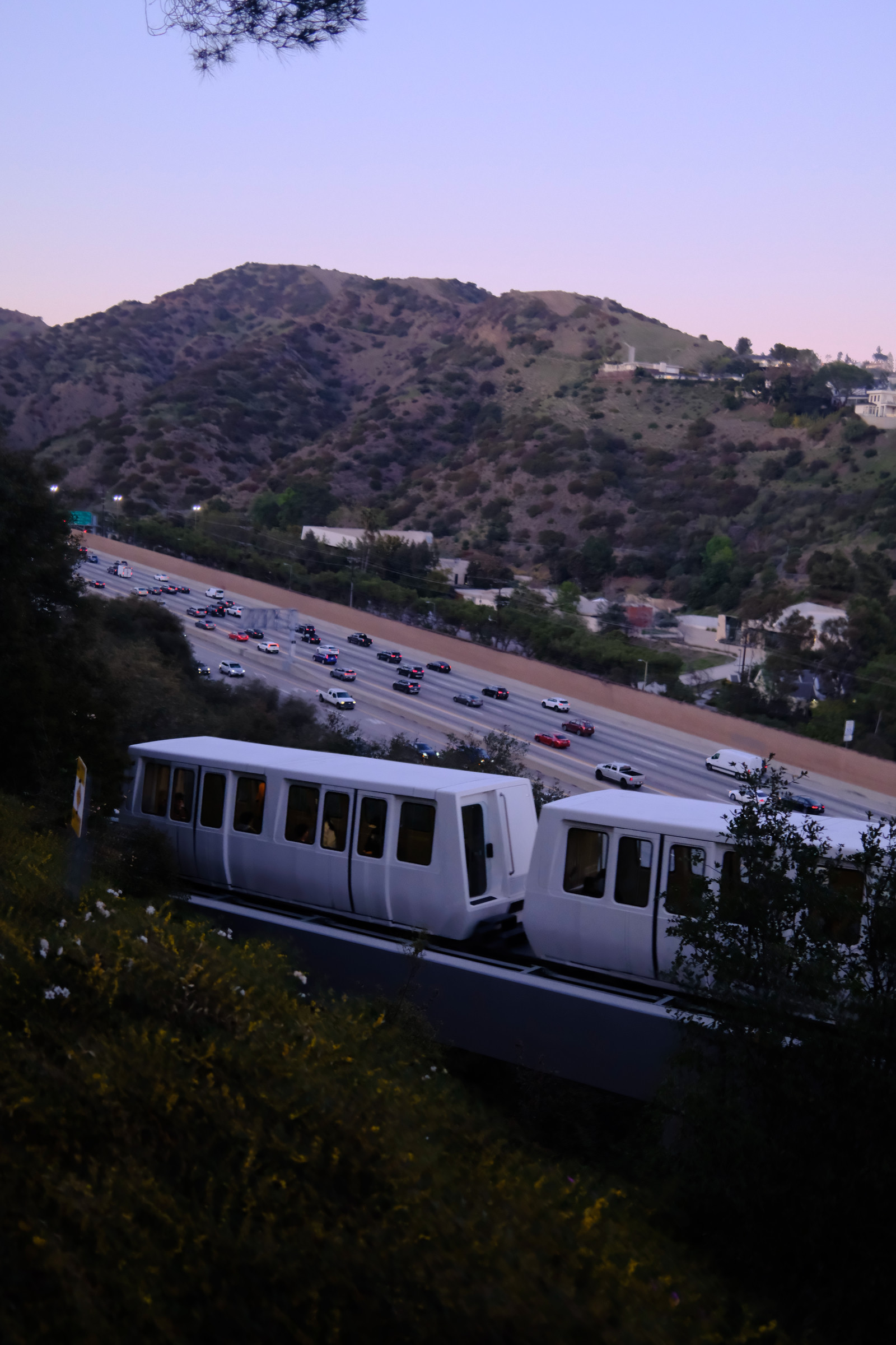 Getty Train with highway in background